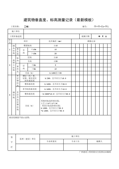 建筑物垂直度、标高测量记录(最新模板)