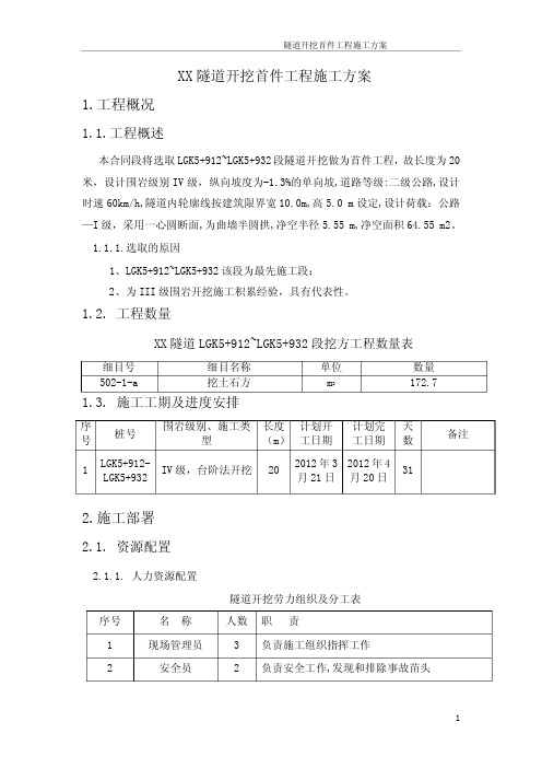 隧道开挖首件工程施工方案