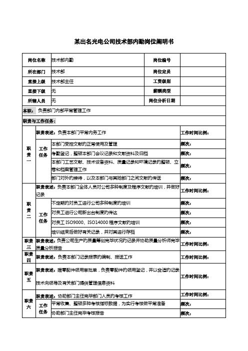 知名光电企业重点技术部内勤岗位专项说明书