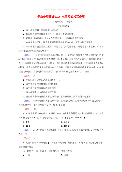 2018版高中物理第1章静电与静电场学业分层测评2电荷间的相互作用鲁科版选修1_1201901111