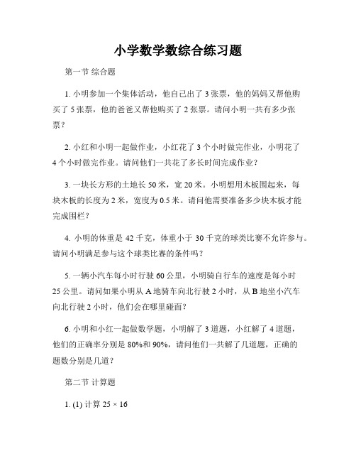 小学数学数综合练习题