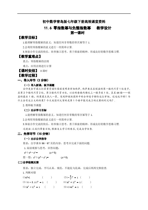 初中数学青岛版七年级下册高效课堂资料11.6 零指数幂与负整指数幂 教学设计