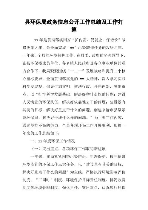 县环保局政务信息公开工作总结及工作打算[工作范文]