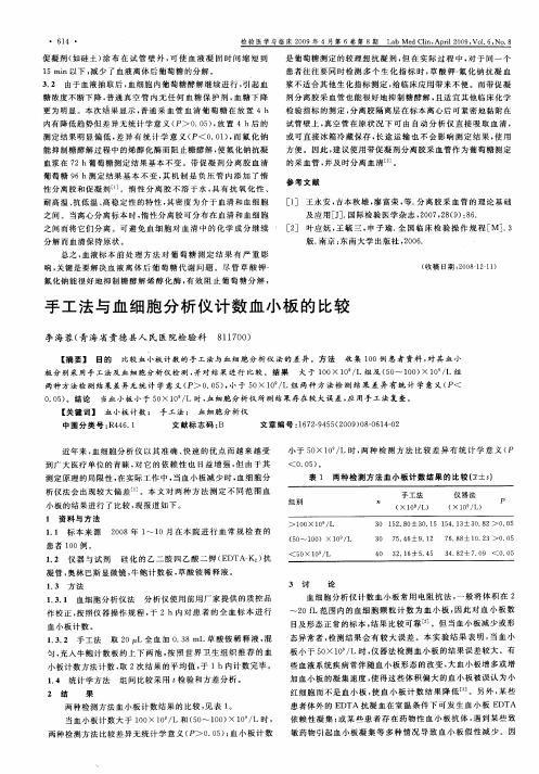 手工法与血细胞分析仪计数血小板的比较