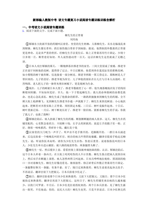 新部编人教版中考 语文专题复习小说阅读专题训练训练含解析