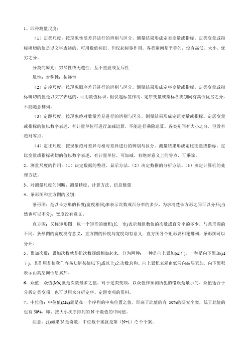 社会统计学社会学测量尺度复习资料大纲总结