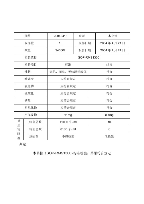 纯化水检验报告