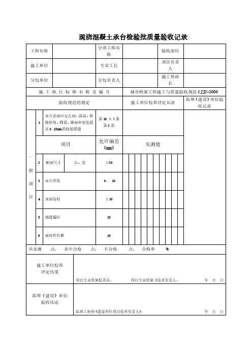 现浇混凝土承台检验批质量验收记录范本