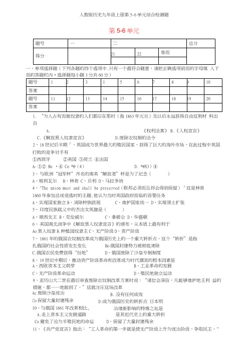 人教版历史九年级上册第56单元综合检测题