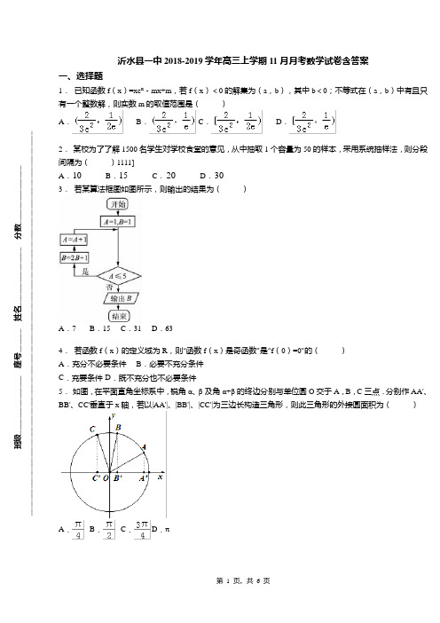 沂水县一中2018-2019学年高三上学期11月月考数学试卷含答案