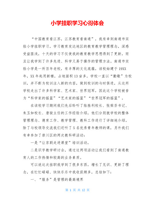 小学挂职学习心得体会