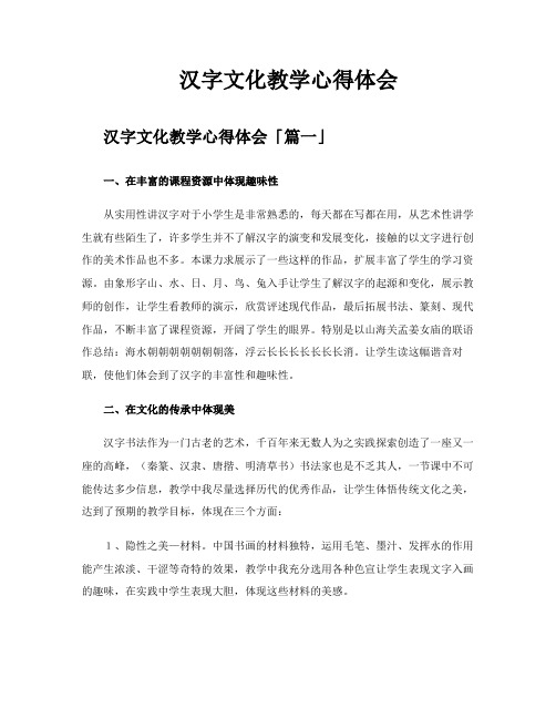 汉字文化教学心得体会