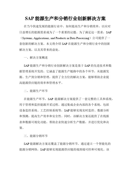 SAP能源生产和分销行业创新解决方案