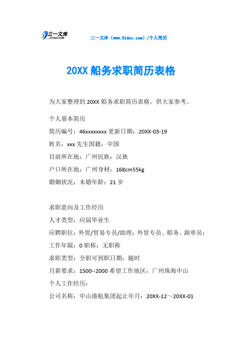 20XX船务求职简历表格