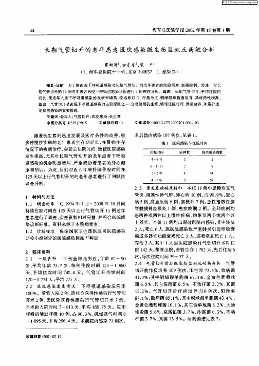 长期气管切开的老年患者医院感染微生物监测及药敏分析