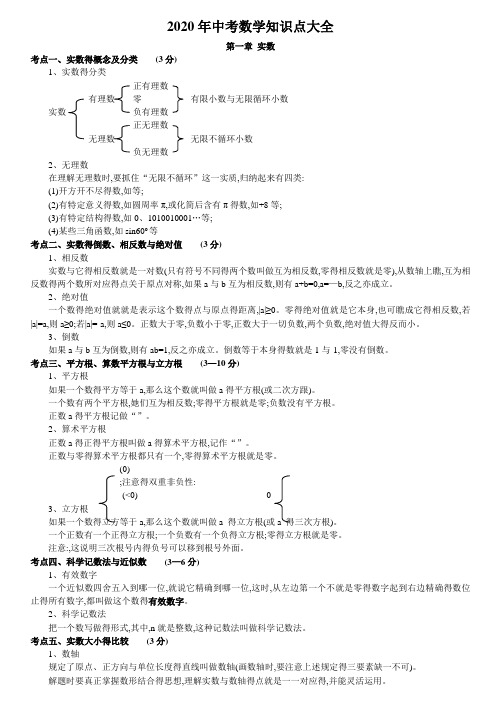 2020中考数学知识点大全