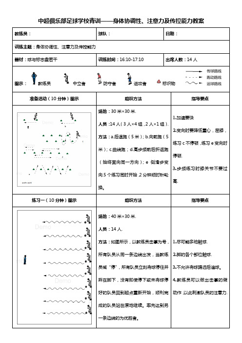 中超俱乐部足球学校青训——身体协调性、注意力及传控能力教案