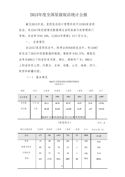 2013年中国星级饭店统计公报