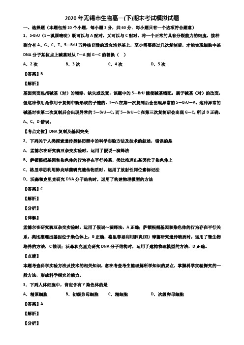 2020年无锡市生物高一(下)期末考试模拟试题含解析