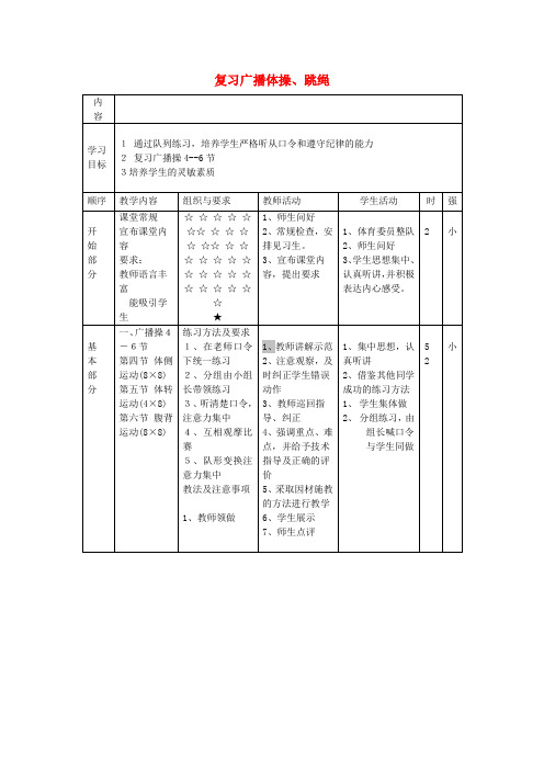 八年级体育上册 第3次课 复习广播体操、跳绳教案