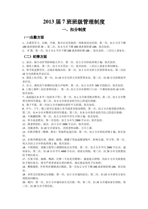2016届7班班级管理规定