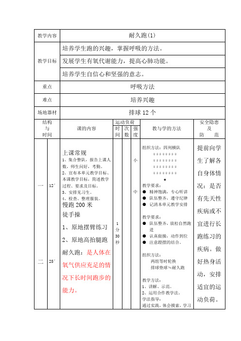 七年级耐久跑教案第一课时