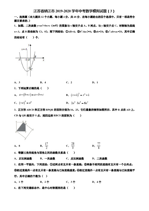 江苏省镇江市2019-2020学年中考数学模拟试题(3)含解析