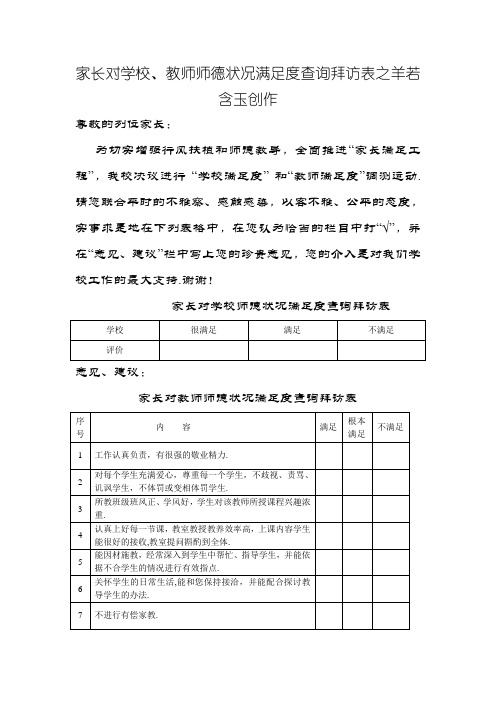 家长对学校师德状况满意度调查表