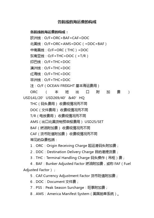 各航线的海运费的构成