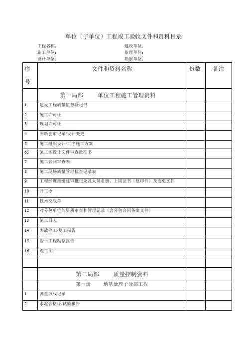 竣工资料整理目录