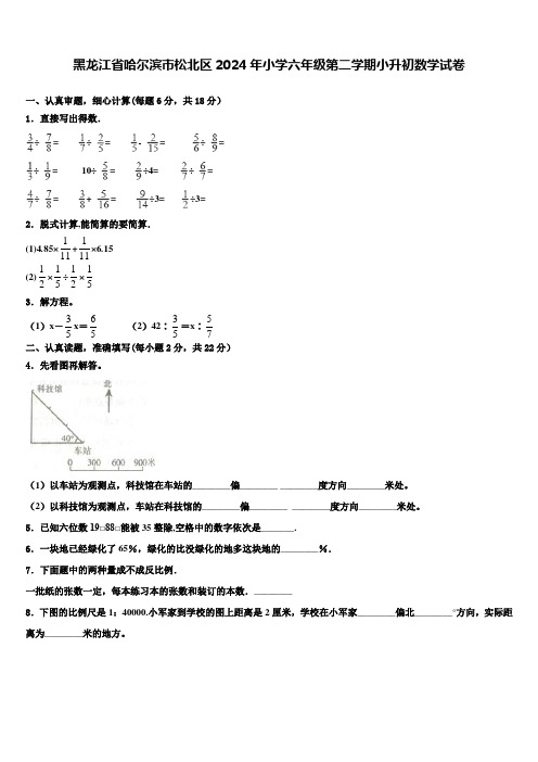 黑龙江省哈尔滨市松北区2024年小学六年级第二学期小升初数学试卷含解析