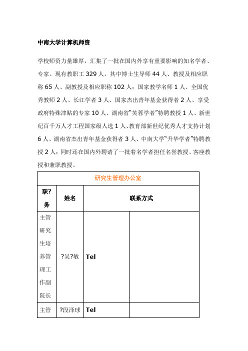 中南大学计算机学院导师简介及详细联系方式