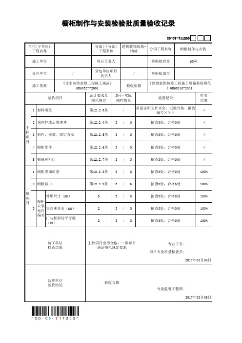 橱柜制作与安装检验批质量验收记录(最新工程模板)