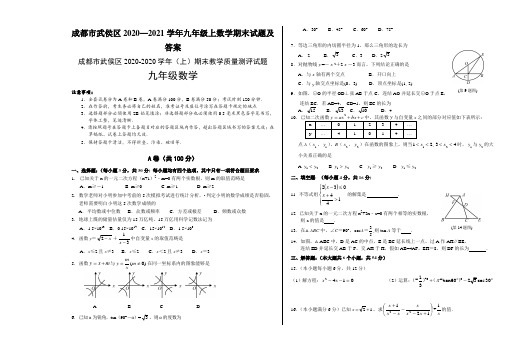 成都市武侯区2020—2021学年九年级上数学期末试题及答案