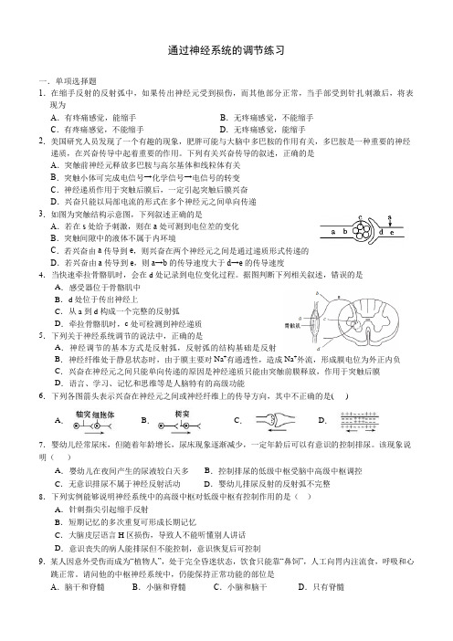 通过神经系统的调节练习(含解析)