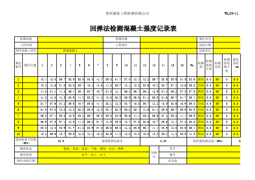 回弹法检测混凝土强度自动计算表,测区混凝土强度换算表,回弹值修正值。