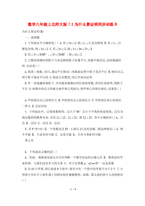 数学八年级上北师大版7.1为什么要证明同步训练B