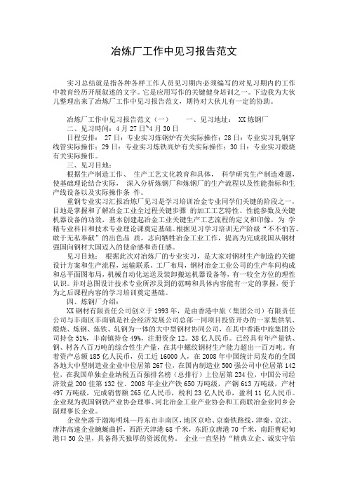 冶炼厂工作中见习报告范文