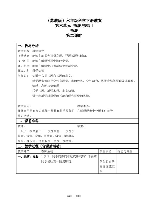 苏教小学科学六下《6.1.拓展》word教案 (2)