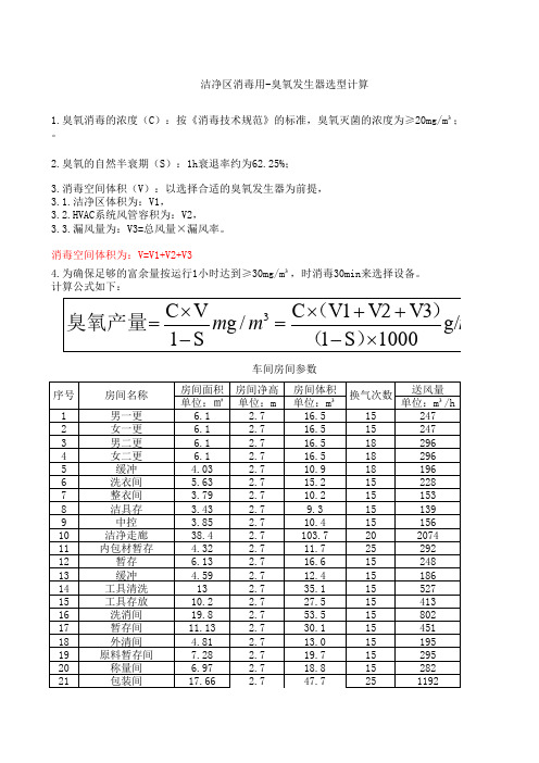 臭氧发生器选型计算