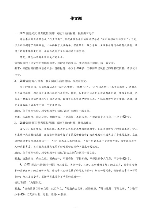 2023年湖北省九年级语文中考一模试题分项选编：作文题