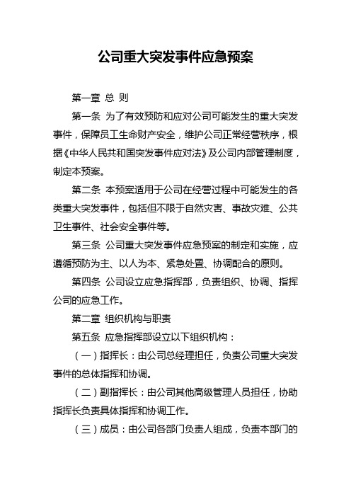 公司重大突发事件应急预案