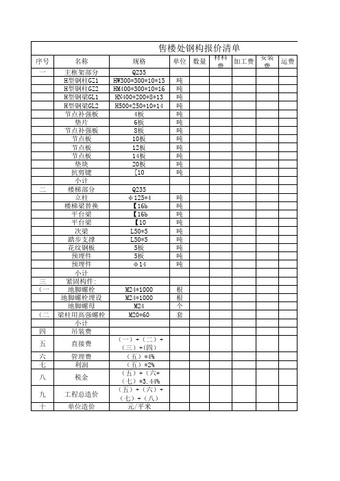 钢结构预算清单