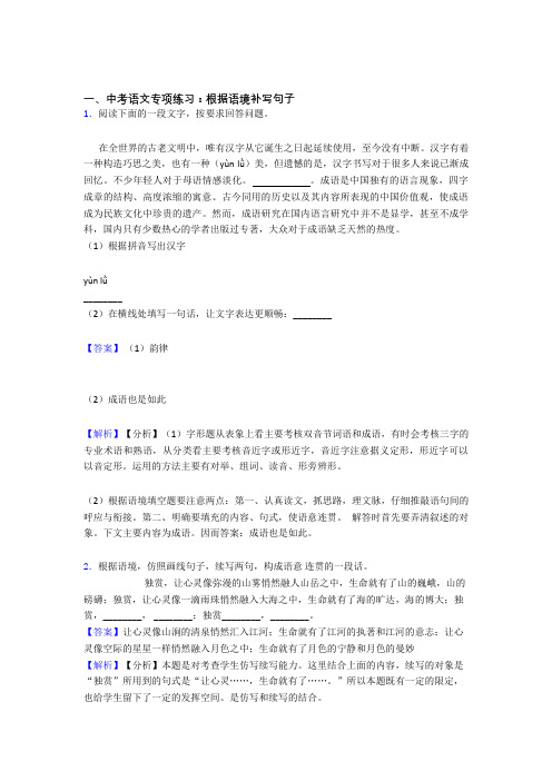 【精品】部编初中中考语文根据语境补写句子及解析