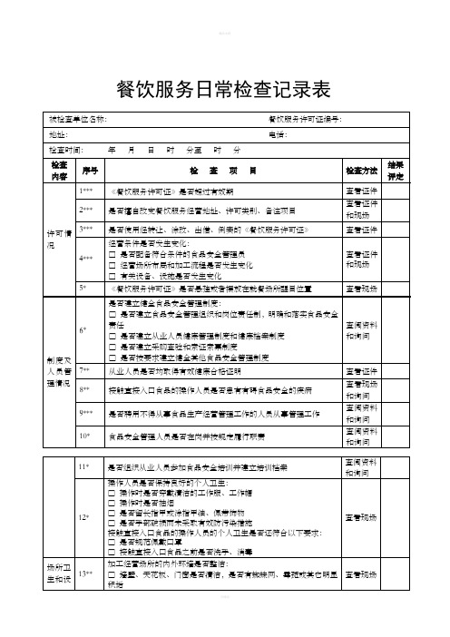 餐饮服务日常检查记录表