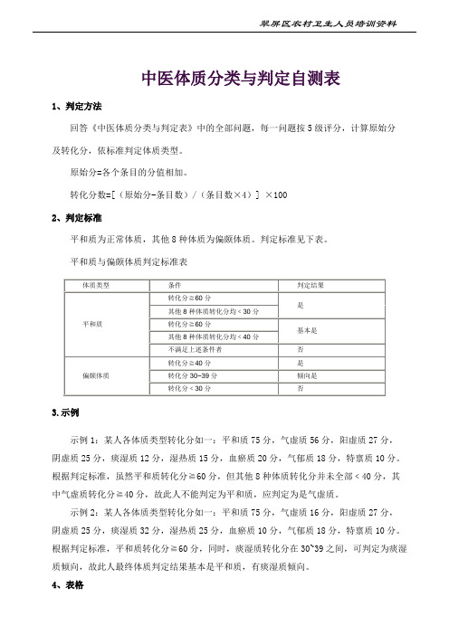 中医体质分类检测表