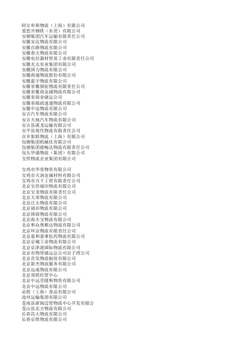 全国A级物流企业名单