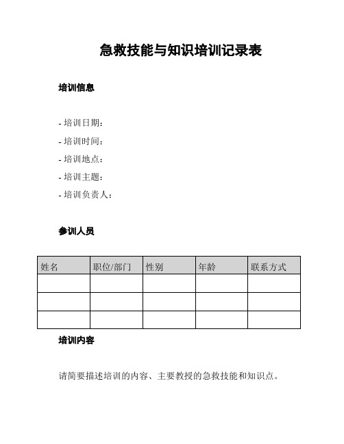 急救技能与知识培训记录表