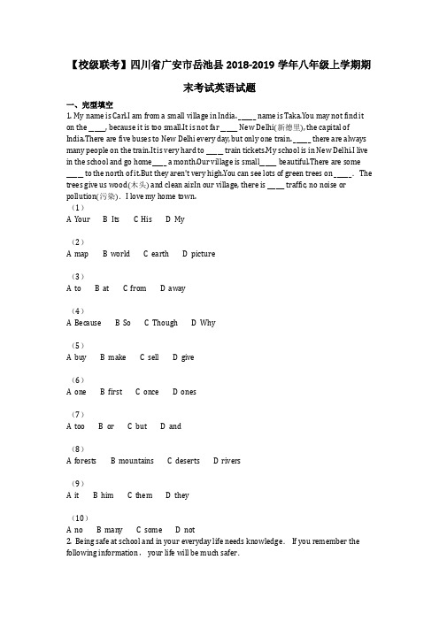 英语_【校级联考】四川省广安市岳池县2018-2019学年八年级上学期期末考试英语试题真题(含答案)