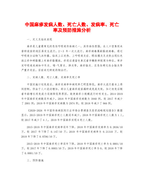 中国麻疹发病人数、死亡人数、发病率、死亡率及预防措施分析